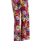 Elegant Floral Silk-Blend High Waist Pants