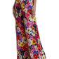 Elegant Floral Silk-Blend High Waist Pants