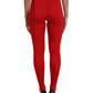 Elegant Red High Waist Leggings Pants