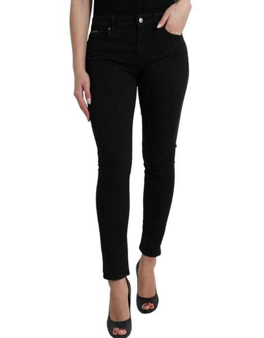 Elegant Black Mid Waist Stretch Jeans
