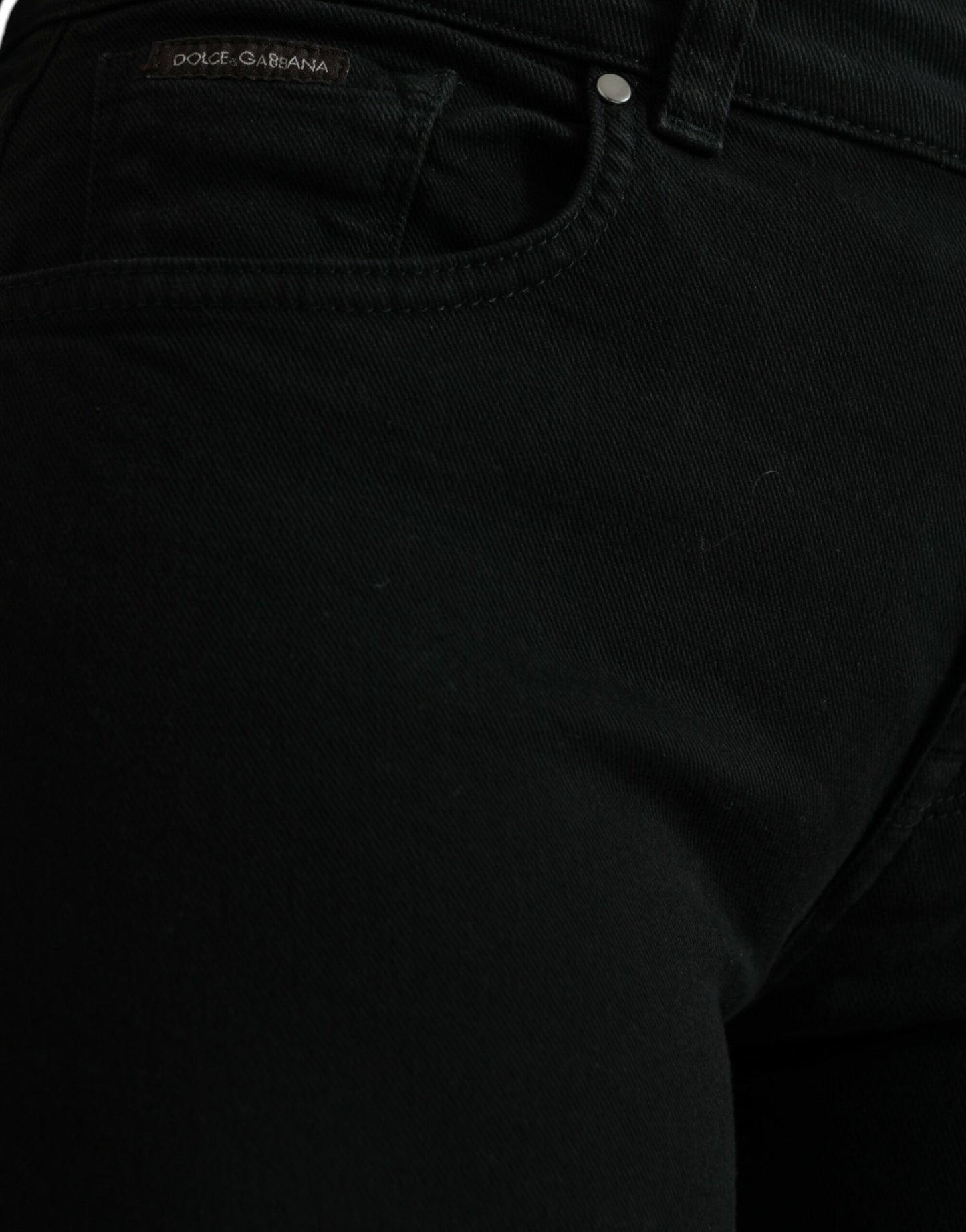 Elegant Black Mid Waist Stretch Jeans