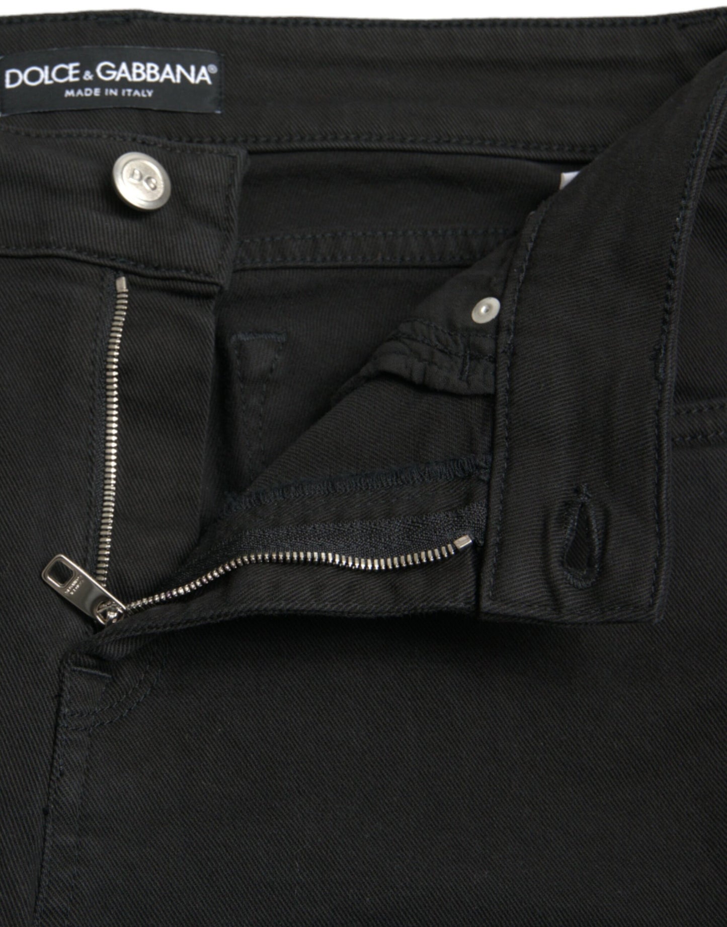 Elegant Black Mid Waist Stretch Jeans