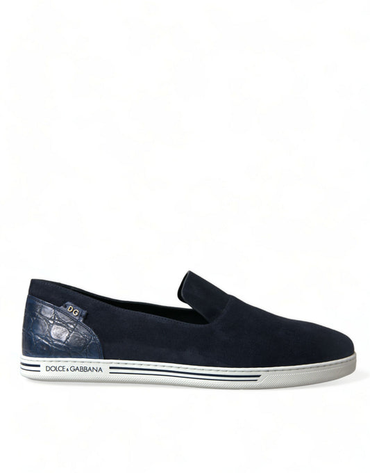 Saint Tropez Suede Slippers with Crocodile Detail