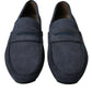 Elegant Blue Leather Moccasin Shoes