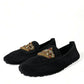Black Calfskin Loafers with Crystals