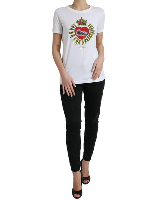 Chic White Cotton Heart Print Tee