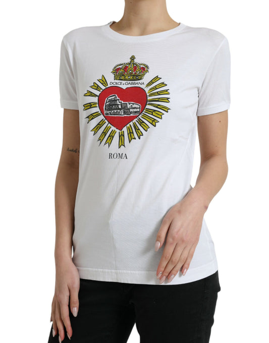 Chic White Cotton Heart Print Tee