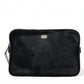 Elegant Black Leather Clutch with Bee Adornments