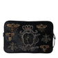 Elegant Black Leather Clutch with Bee Adornments