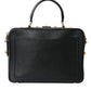 Elegant Black Leather Shoulder Bag with Gold Accents