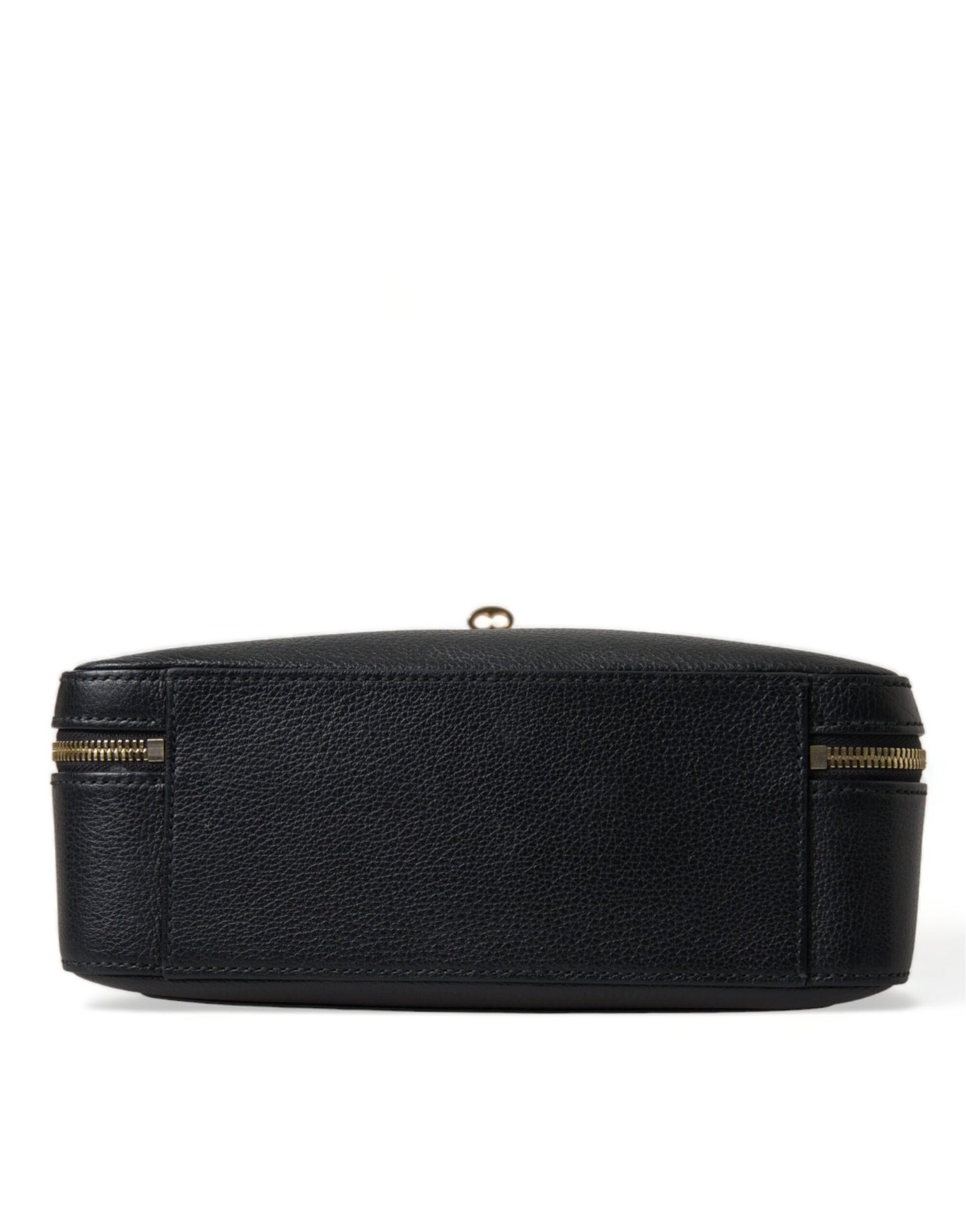 Elegant Black Leather Shoulder Bag with Gold Accents