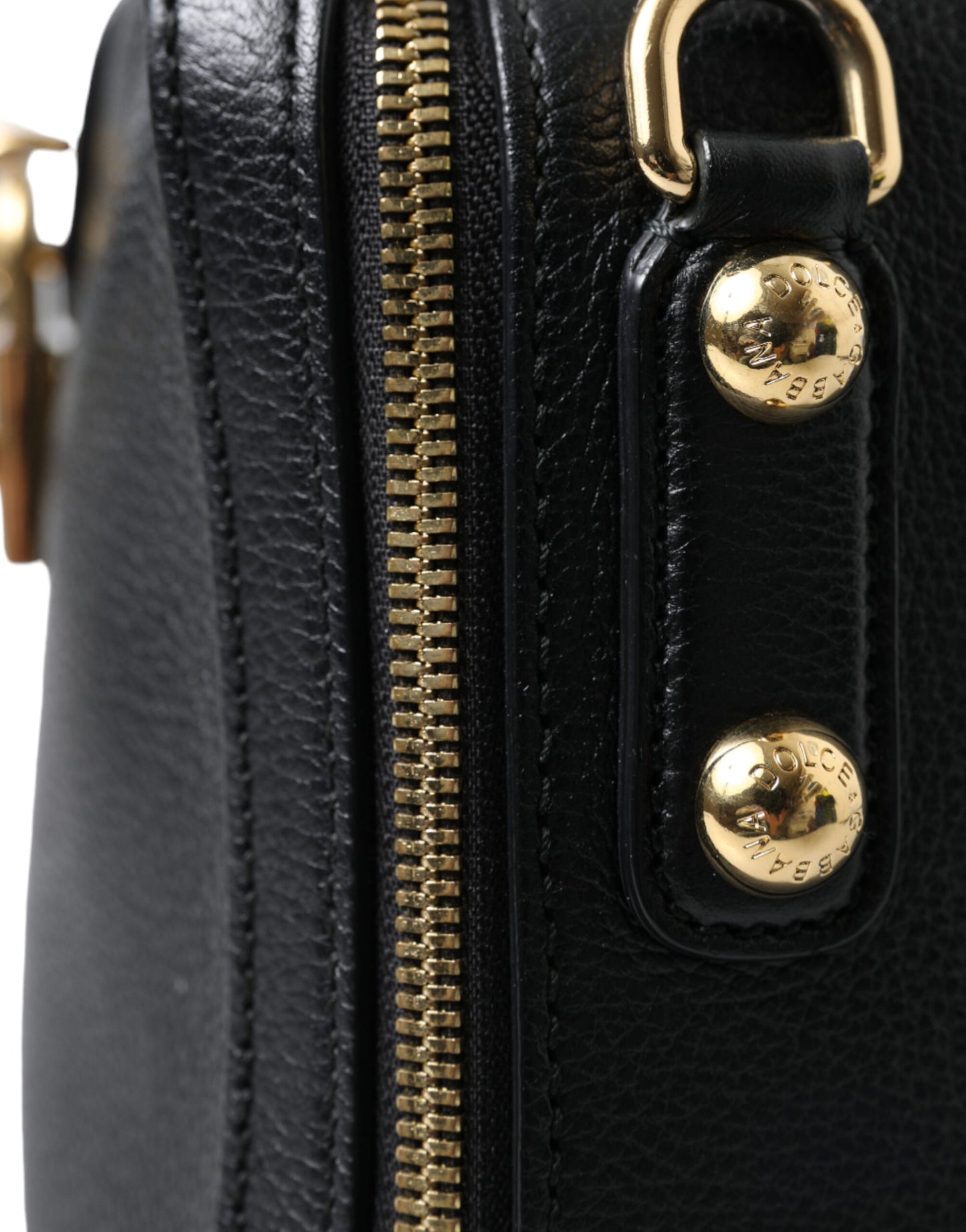 Elegant Black Leather Shoulder Bag with Gold Accents