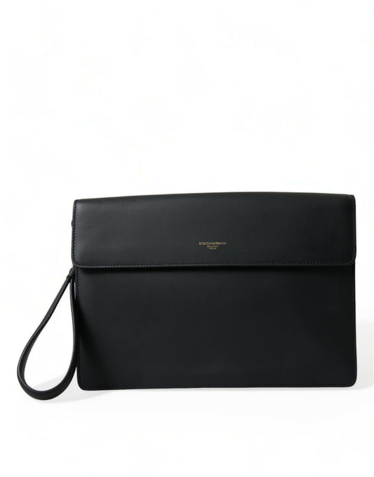 Elegant Black Calfskin Document Clutch