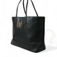 Elegant Black Leather Tote with Gold Detailing