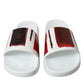 Chic White & Red Leather Mens Slides Sandals