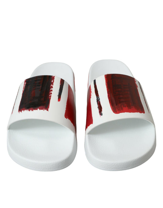 Chic White & Red Leather Mens Slides Sandals