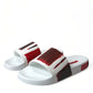 Chic White & Red Leather Mens Slides Sandals