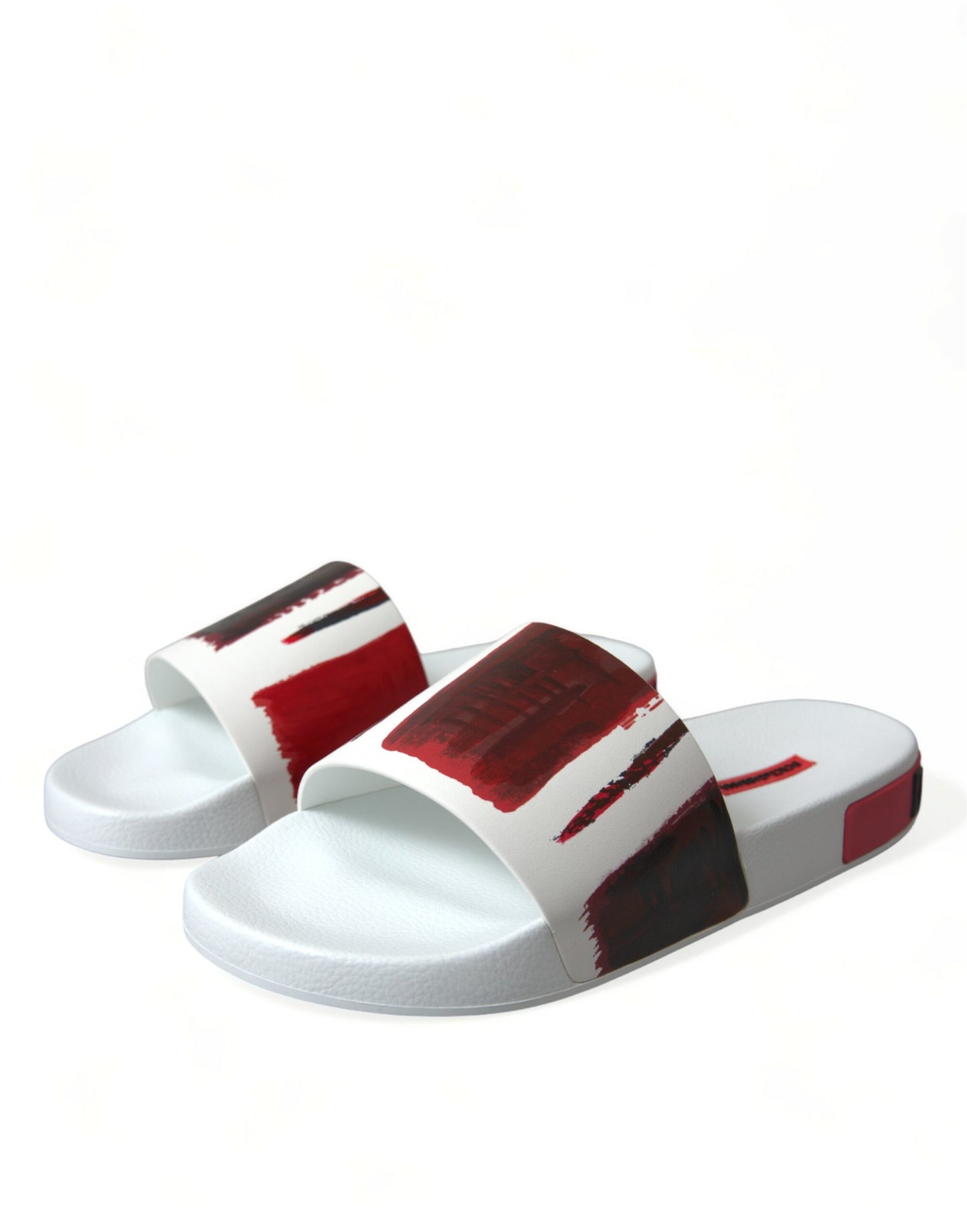 Chic White & Red Leather Mens Slides Sandals