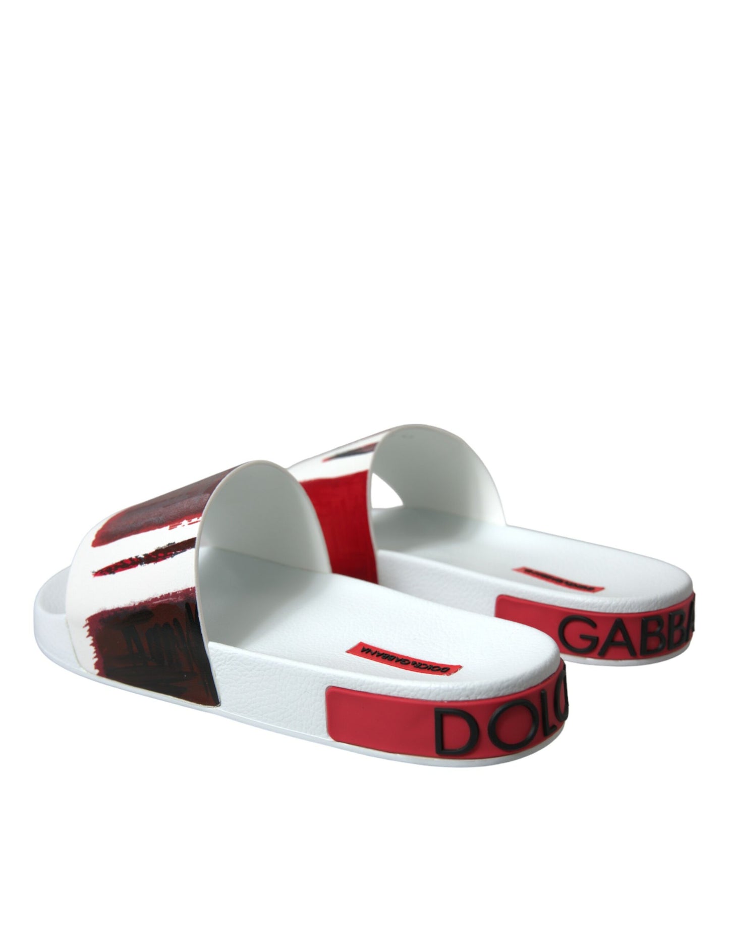 Chic White & Red Leather Mens Slides Sandals