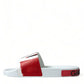 Chic White & Red Leather Mens Slides Sandals