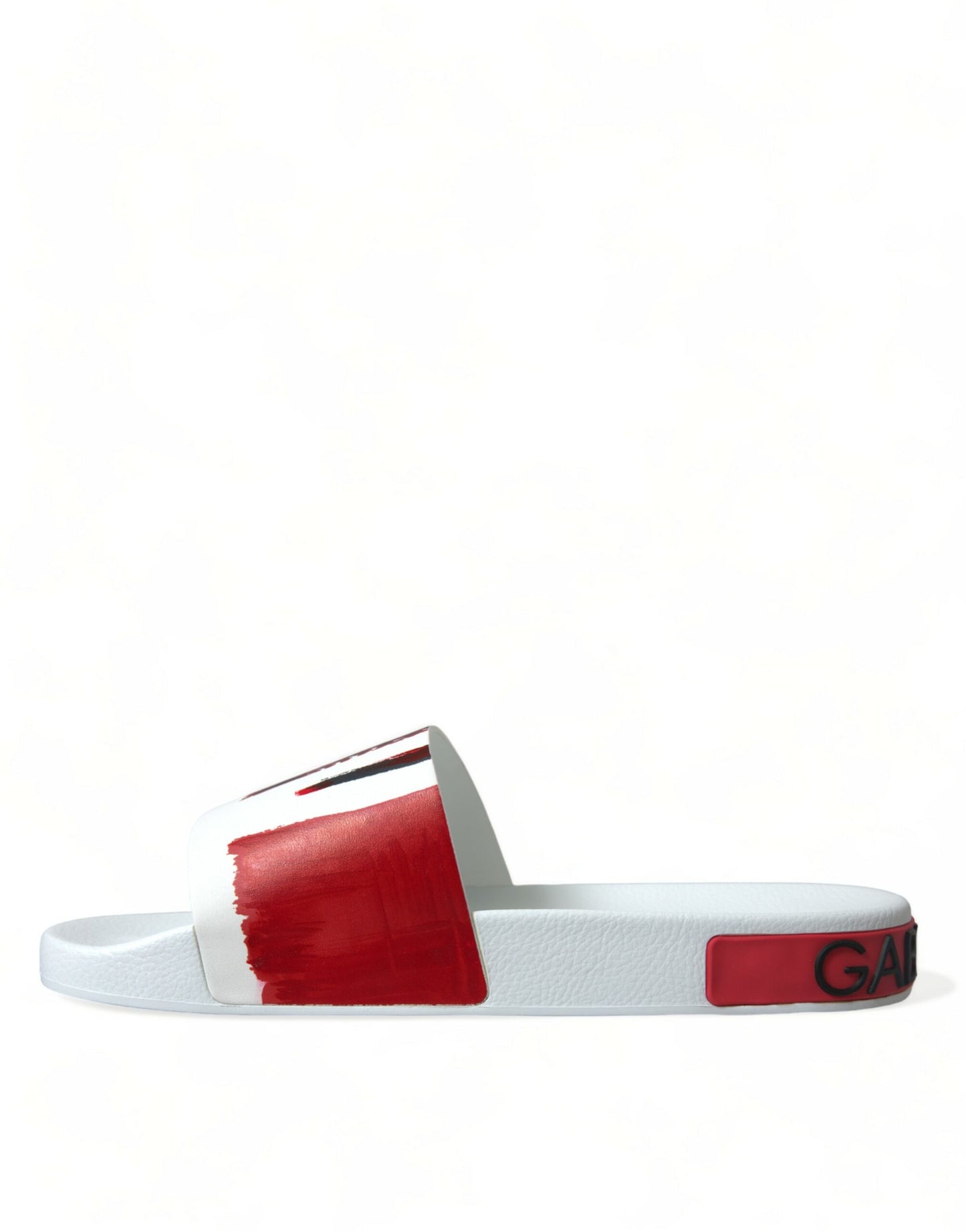 Chic White & Red Leather Mens Slides Sandals