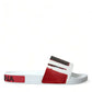 Chic White & Red Leather Mens Slides Sandals