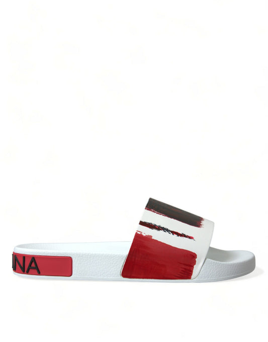 Chic White & Red Leather Mens Slides Sandals
