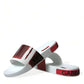 Chic White & Red Leather Mens Slides Sandals