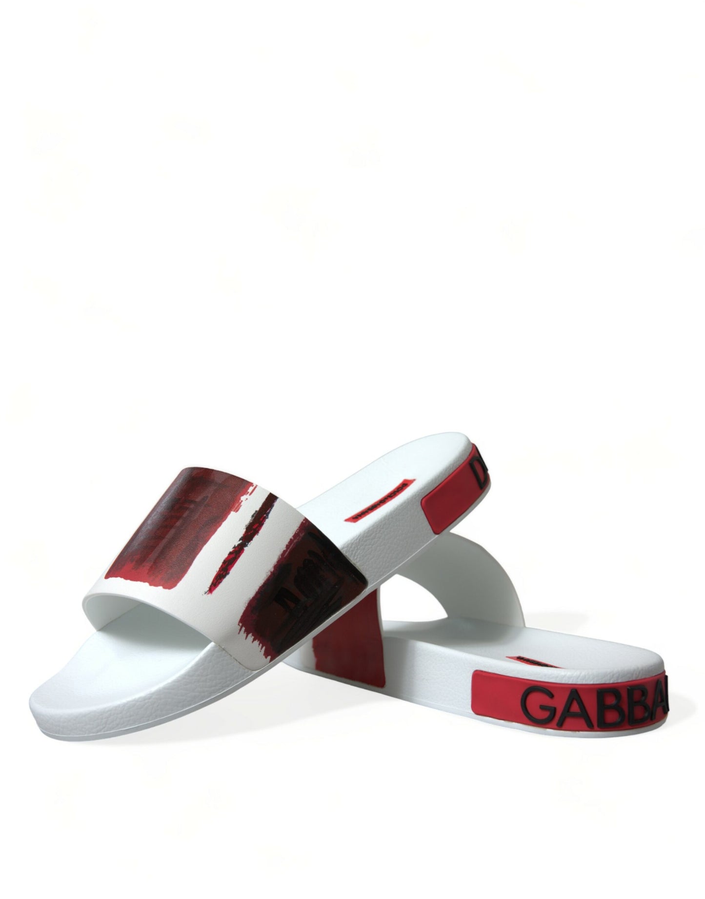 Chic White & Red Leather Mens Slides Sandals