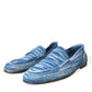 Elegant Blue Raffia Slip-On Loafers