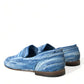 Elegant Blue Raffia Slip-On Loafers