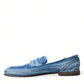 Elegant Blue Raffia Slip-On Loafers