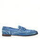Elegant Blue Raffia Slip-On Loafers