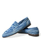 Elegant Blue Raffia Slip-On Loafers