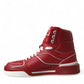 Sleek High-Top Leather Sneakers - Red & White
