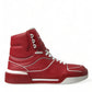 Sleek High-Top Leather Sneakers - Red & White