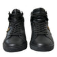 Elegant Black Mid-Top Leather Sneakers