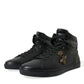 Elegant Black Mid-Top Leather Sneakers