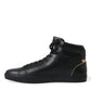 Elegant Black Mid-Top Leather Sneakers
