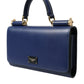 Elegant Blue Leather Phone Bag with Gold Accents