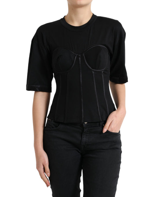 Elegant Satin-Trimmed Bustier T-Shirt