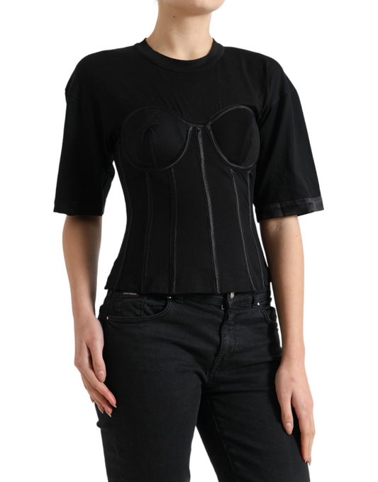 Elegant Satin-Trimmed Bustier T-Shirt