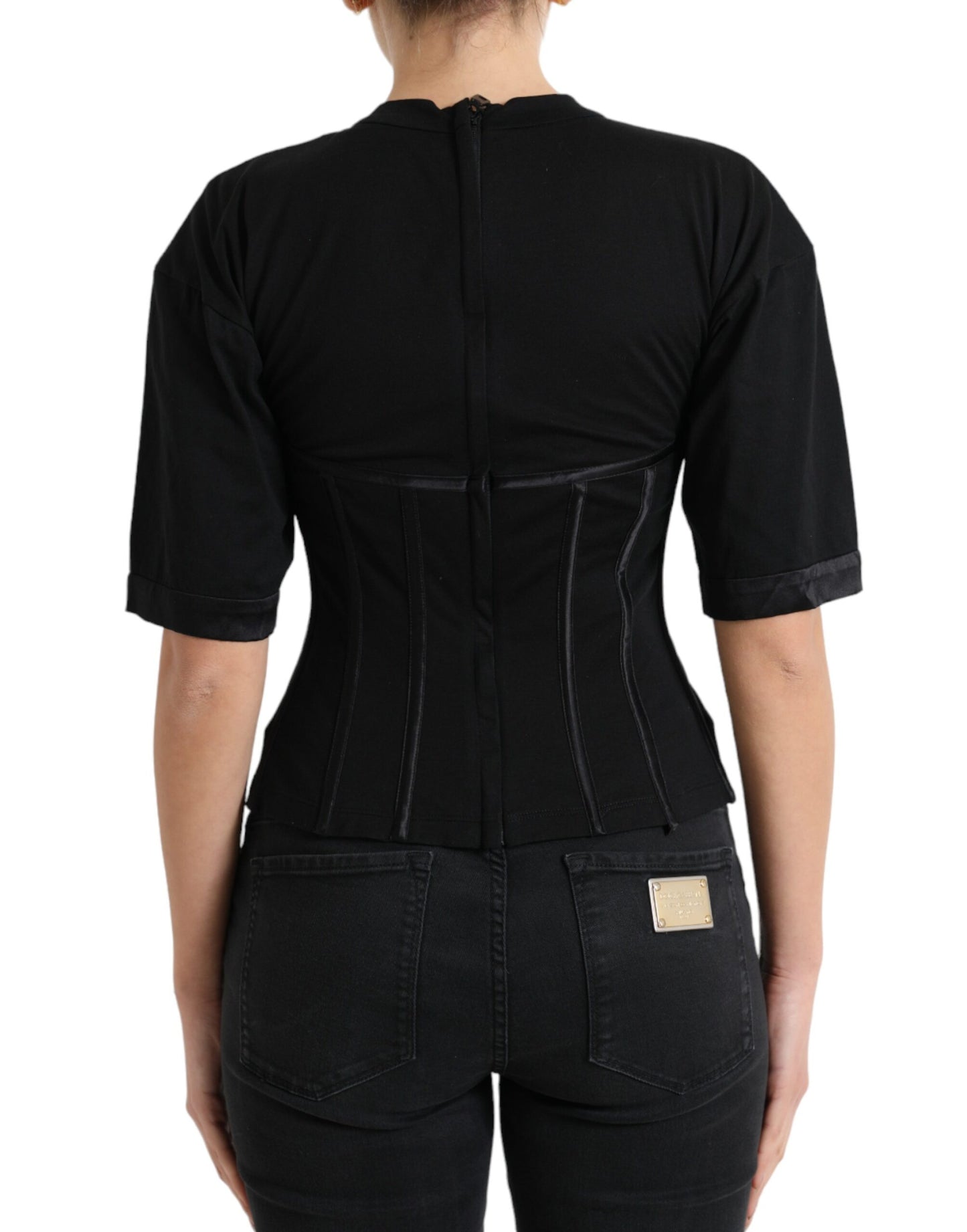 Elegant Satin-Trimmed Bustier T-Shirt