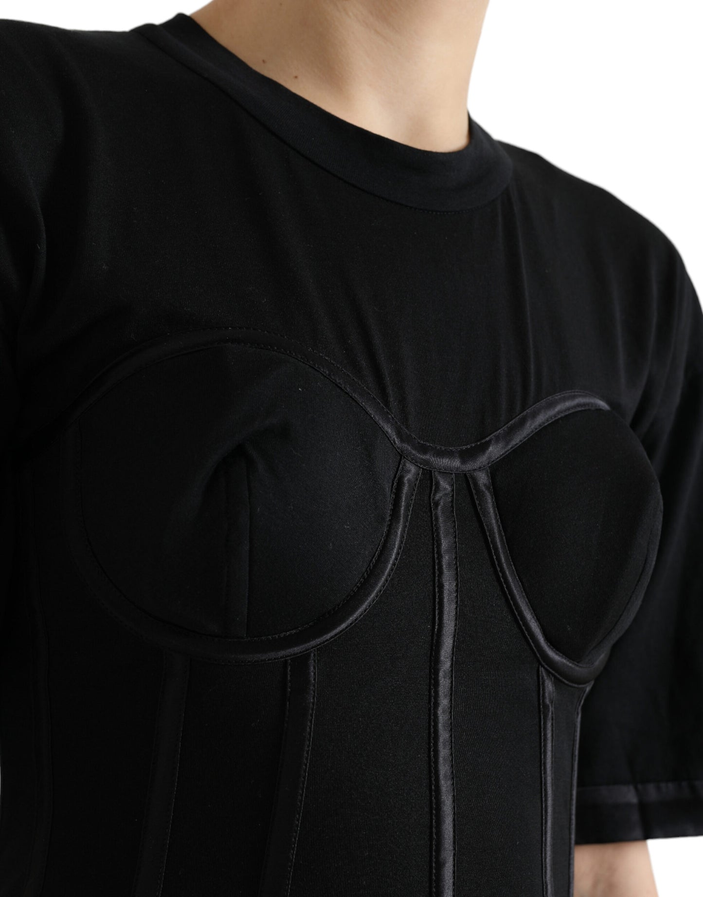 Elegant Satin-Trimmed Bustier T-Shirt