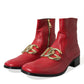 Elegant Red Ankle Leather Boots