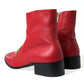 Elegant Red Ankle Leather Boots