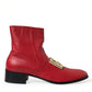 Elegant Red Ankle Leather Boots