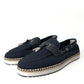 Elegant Navy Blue Fabric Loafers