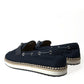 Elegant Navy Blue Fabric Loafers