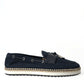 Elegant Navy Blue Fabric Loafers